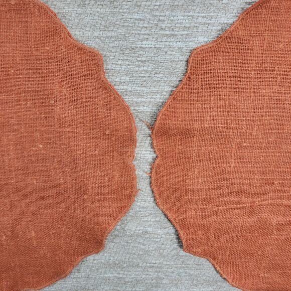 VTG Williams Sonoma Linen Placemats Pumpkin Orange Scalloped Edge Oval Set of 4 - Picture 2 of 13